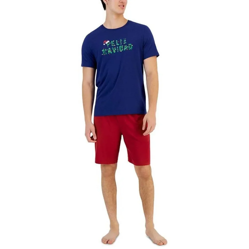 Club Room Mens Feliz Navidad 2PC Festive Short Set Blue XL